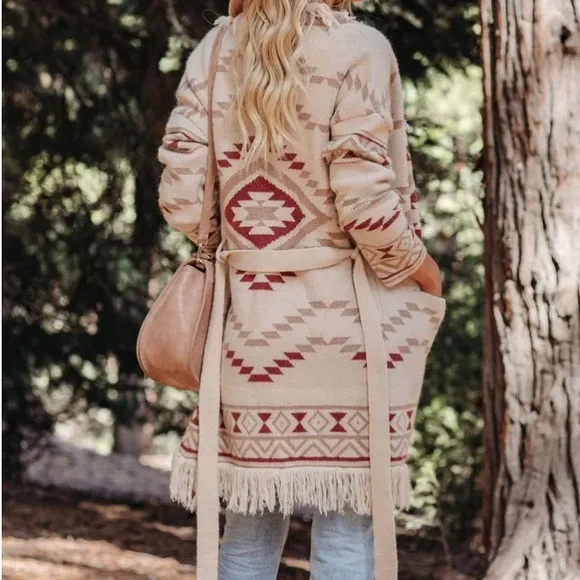 VICI ⭐️NWT Aztec Long CARDIGAN with Fringe - Relaxed Fit (LAST ONE) - Picture 2 of 7